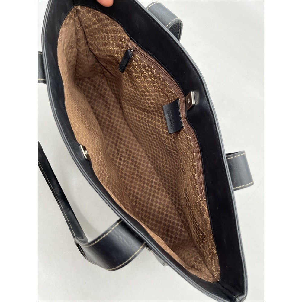 Authentic Gucci Pebbled Leather Tote Shoulder Bag Black GG Lining - Picture 5 of 16